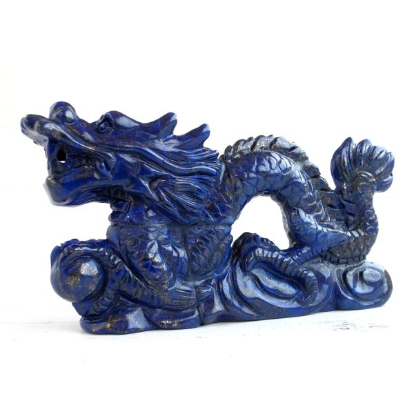 龍神 ラピスラズリ 龍彫刻置物 高さ約66.5mm 約265g ドラゴンモチーフ 一点もの 龍玉付き...
