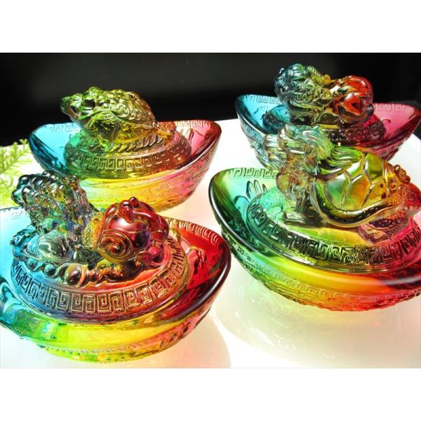 選べる4種類 1個売り レインボーカラー 蓋つき 元宝系 置物 サイズ幅約9.8cm 金運UP 彩色...