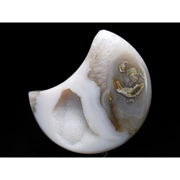 福運をもたらす笑顔の石 笑口 アゲート ジオード 月型 重さ317.5g フレーム台座付 瑪瑙&amp;水晶...