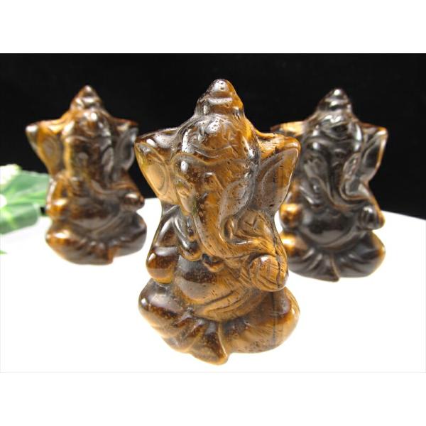 タイガーアイ ガネーシャ 彫刻置物 1個売り 重さ約35g-50g 繊細な天然石彫刻置物 金運を呼び...