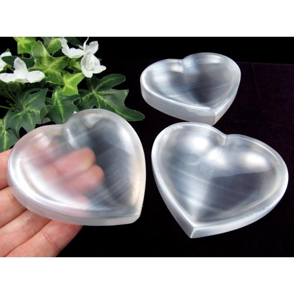 1個売り ハート型 キャッツアイセレナイト プレート 皿 重さ80g-100g 聖母マリアのガラス ...