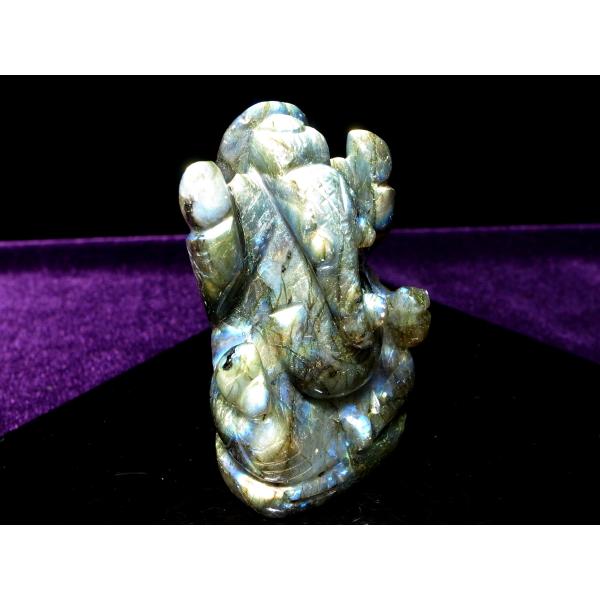 レインボーシラー ラブラドライト ガネーシャ 彫刻置物 重さ129g 繊細な天然石彫刻置物 くっきり...
