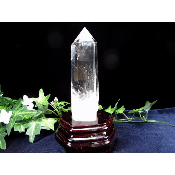 透明水晶 ポイント 六角柱 専用木製台座付き 高さ161mm 重さ208g 極上超透明 浄化 インテ...
