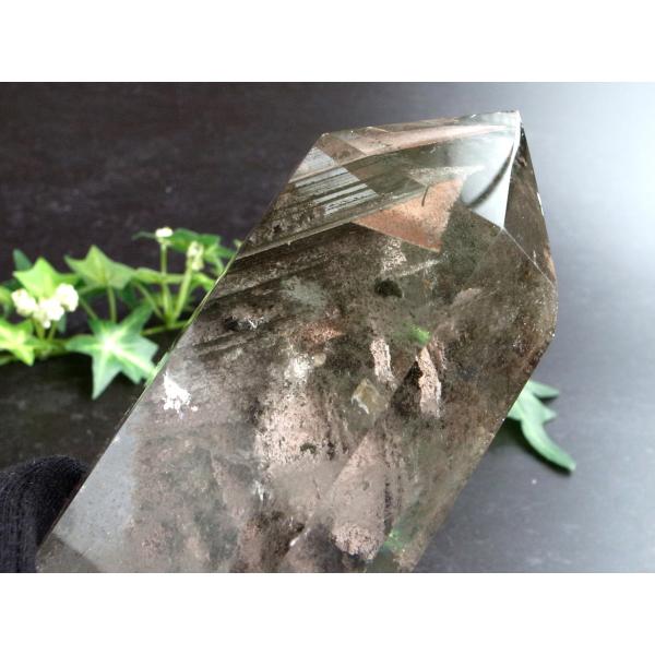 5A 千層ファントム 鏡花水月 龍神ガーデンクォーツ ポリッシュ ポイント置物 専用木製台座付き 高...