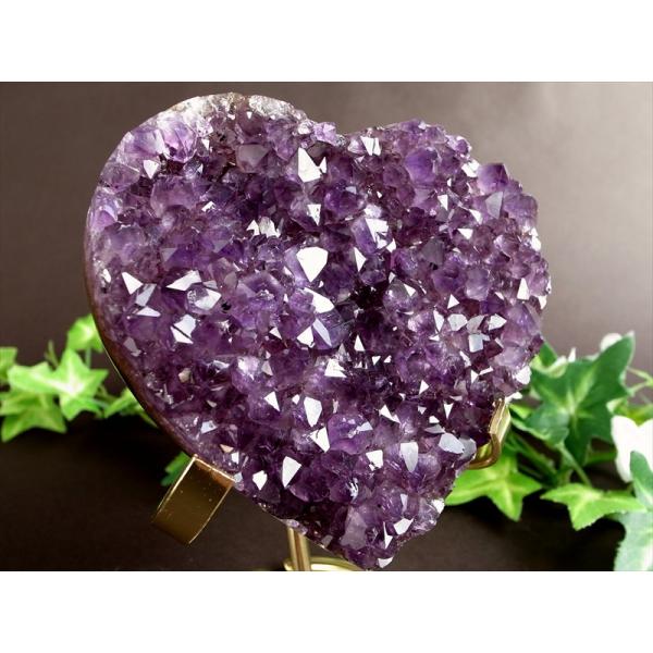 アメジスト ハート型 クラスター ゴールデン台座付 最大幅97mm 重さ452g 極上濃厚パープル&amp;...