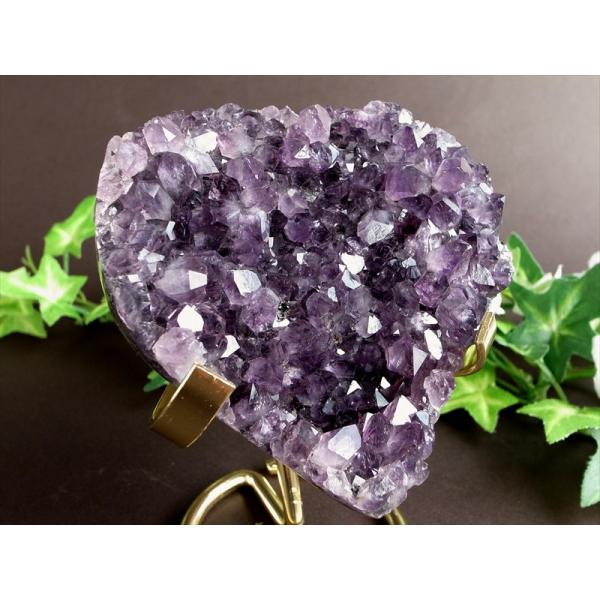 アメジスト ハート型 クラスター ゴールデン台座付 最大幅89mm 重さ307g 極上濃厚パープル&amp;...