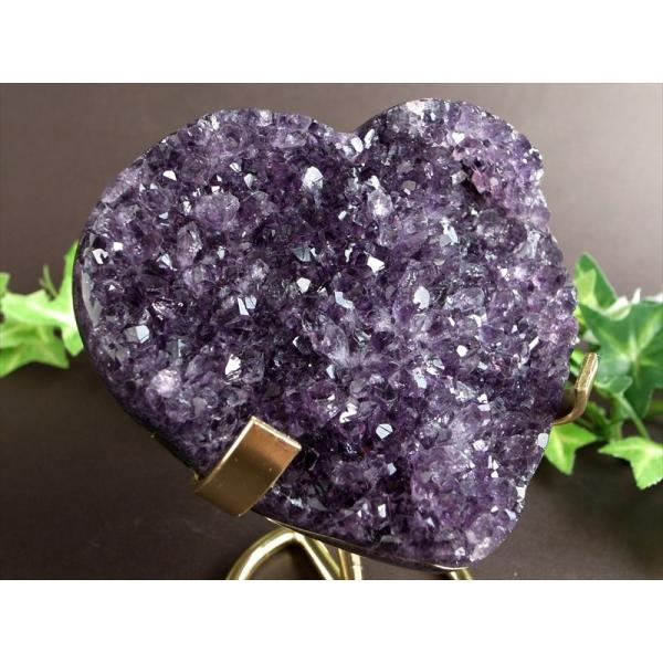 アメジスト ハート型 クラスター ゴールデン台座付 最大幅100mm 重さ282g 極上濃厚パープル...
