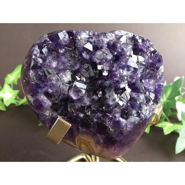 アメジスト ハート型 クラスター ゴールデン台座付 最大幅95mm 重さ465g 極上濃厚パープル&amp;...