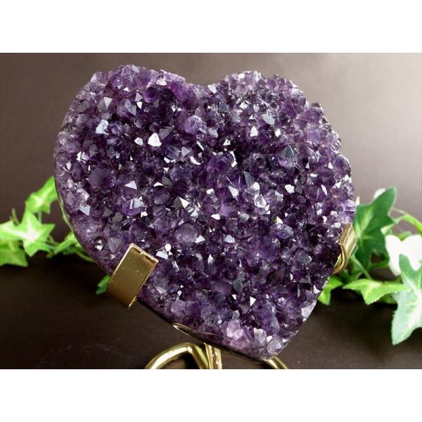 アメジスト ハート型 クラスター ゴールデン台座付 最大幅97mm 重さ374g 極上濃厚パープル&amp;...
