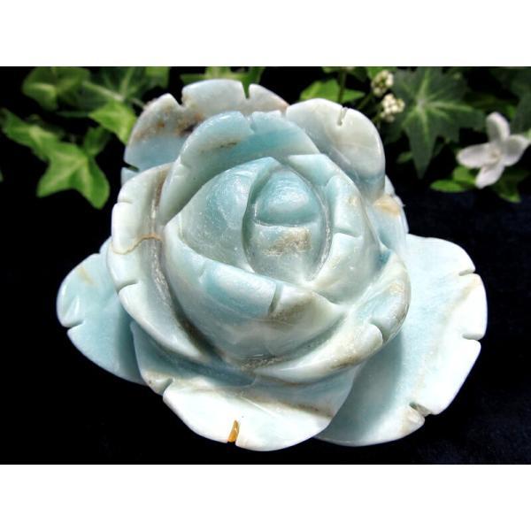 幸運を招く 蒼緑の薔薇 アマゾナイト 薔薇彫刻置物 高さ 48mm 横幅 81mm アマゾナイトがも...