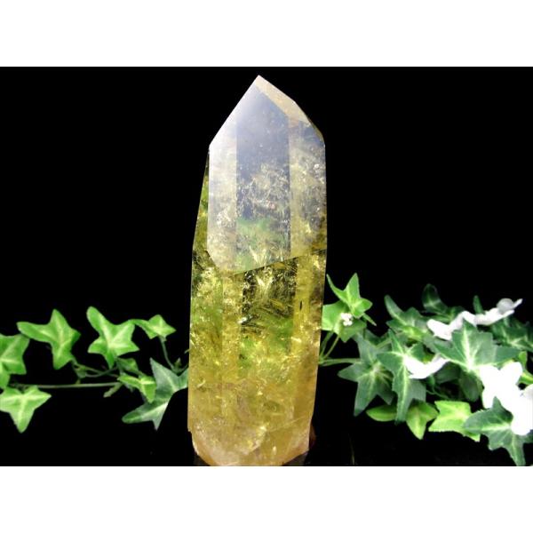 虹入り レインボー シトリン ポイント 置物 専用木製台付 高さ約168mm 重さ570.5g 濃厚...