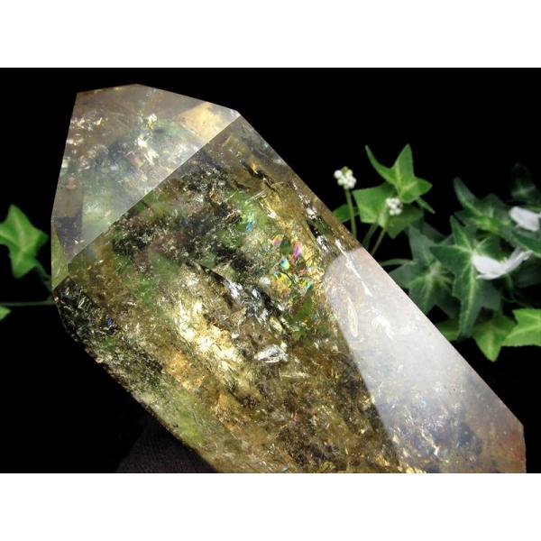 虹入り レインボー シトリン ポイント 置物 専用木製台付 高さ約170mm 重さ720.5g 濃厚...