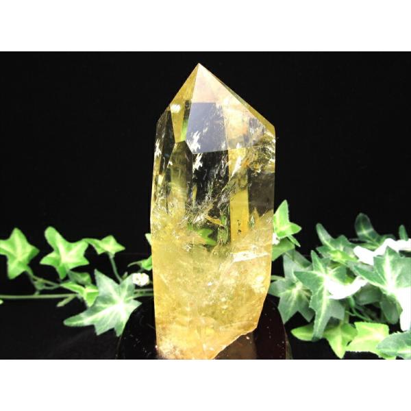 虹・ファントム入り レインボー シトリン ポイント 置物 専用木製台付 高さ約147mm 重さ381...