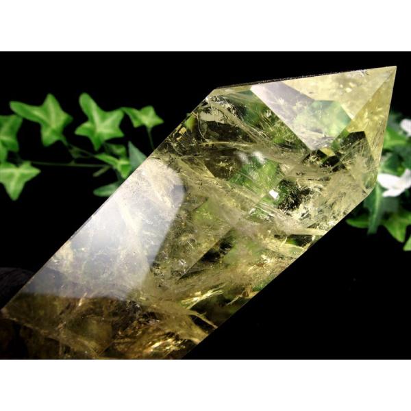 虹入り レインボー シトリン ポイント 置物 専用木製台付 高さ約185mm 重さ507.5g 濃厚...