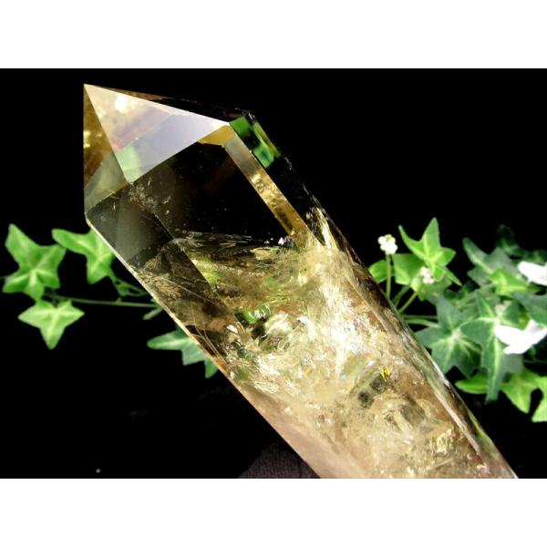 虹入り レインボー シトリン ポイント 置物 専用木製台付 高さ約197mm 重さ441.5g 濃厚...