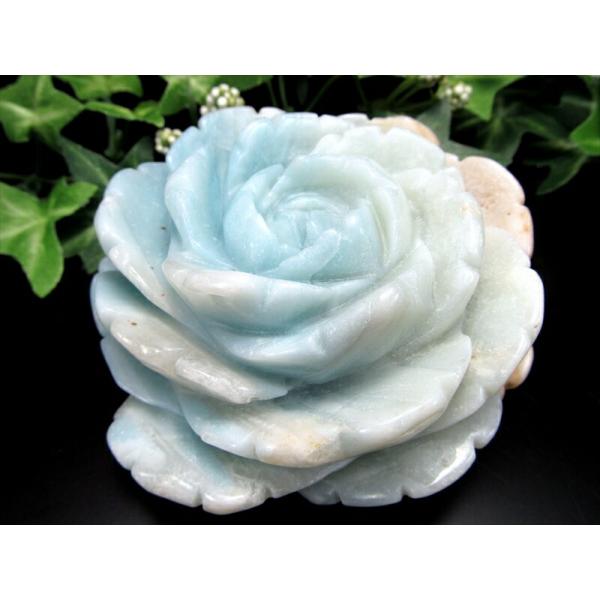 幸運を招く 蒼緑の薔薇 アマゾナイト 薔薇彫刻置物 高さ 43mm 横幅 371mm アマゾナイトが...
