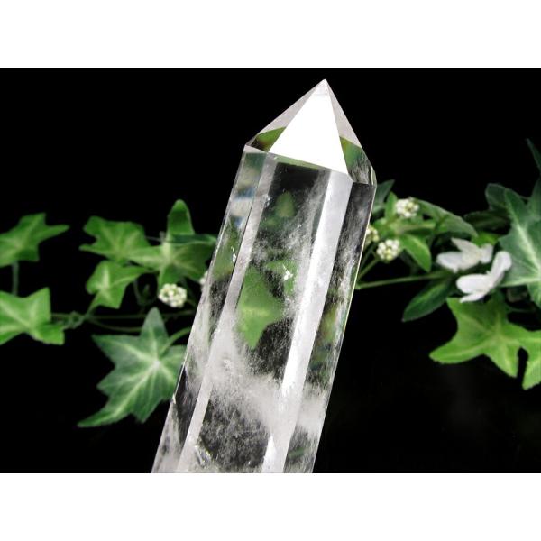 水晶 ポイント 六角柱 置物 木製台座付き 高さ142mm 重さ218g 極上超透明 水晶 クリスタ...