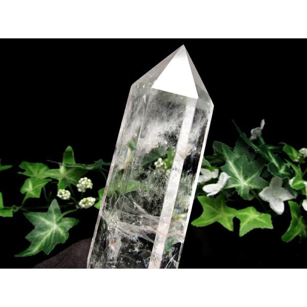 水晶 ポイント 六角柱 置物 木製台座付き 高さ138mm 重さ284g 極上超透明 水晶 クリスタ...