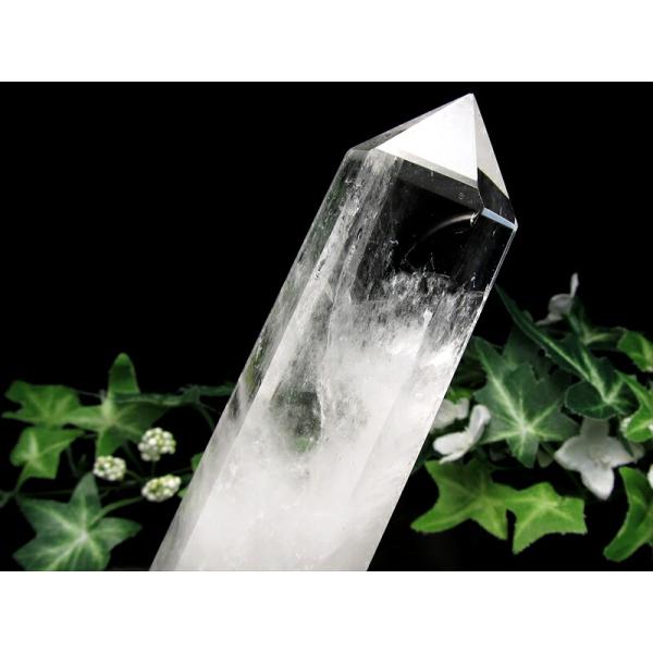 水晶 ポイント 六角柱 置物 木製台座付き 高さ169mm 重さ341g 極上超透明 水晶 クリスタ...