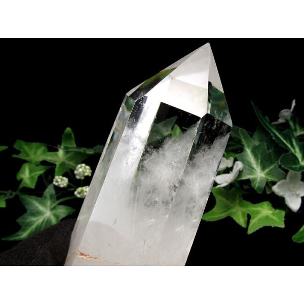 水晶 ポイント 六角柱 置物 木製台座付き 高さ141mm 重さ553g 極上超透明 水晶 クリスタ...