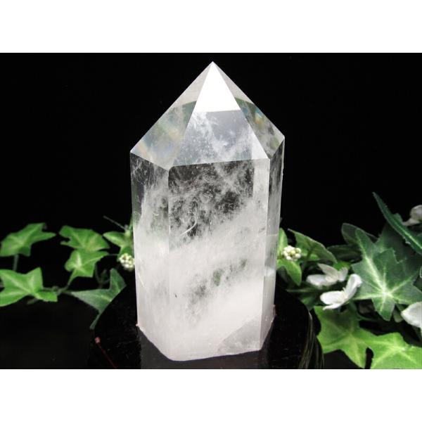 水晶 ポイント 六角柱 置物 木製台座付き 高さ126mm 重さ417g 極上超透明 水晶 クリスタ...