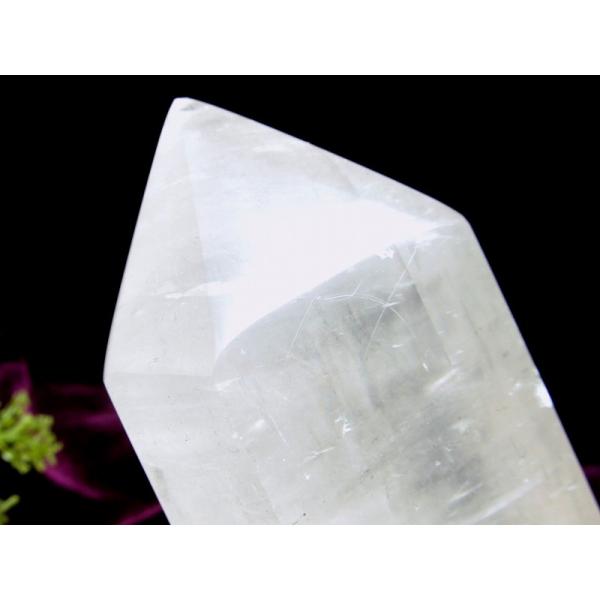 大き目サイズ ホワイトカルサイト ポイント 六角柱 高さ100mm 重さ303g エネルギーの増幅と...