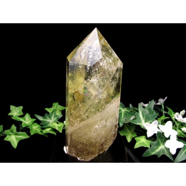 虹入り シトリン ポイント 六角柱 専用木製台座付 高さ約173mm 重さ717.5g 黄水晶 11...