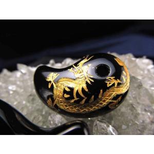 1個売り 金塗り龍彫りブラックオニキス勾玉 (...の詳細画像3