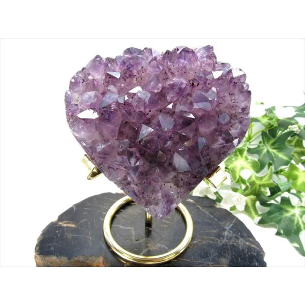 アメジスト ハート型 クラスター ゴールデン台座付 最大幅90mm 重さ462g 極上濃厚パープル&amp;...