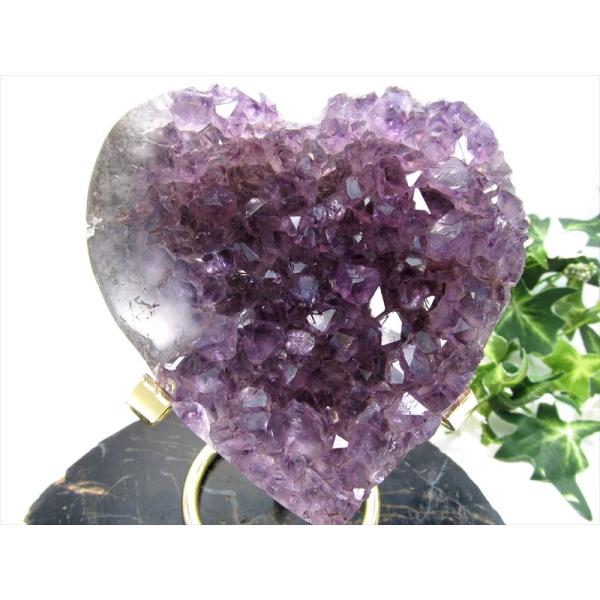 アメジスト ハート型 クラスター ゴールデン台座付 最大幅94mm 重さ403g 極上濃厚パープル&amp;...