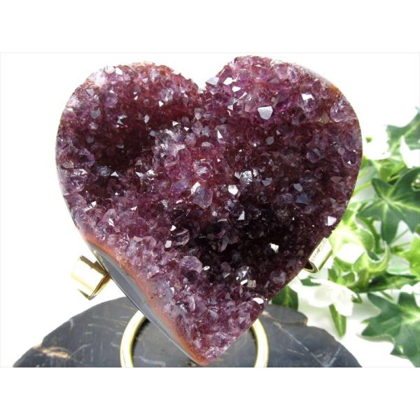 アメジスト ハート型 クラスター ゴールデン台座付 最大幅88mm 重さ334g 極上濃厚パープル&amp;...