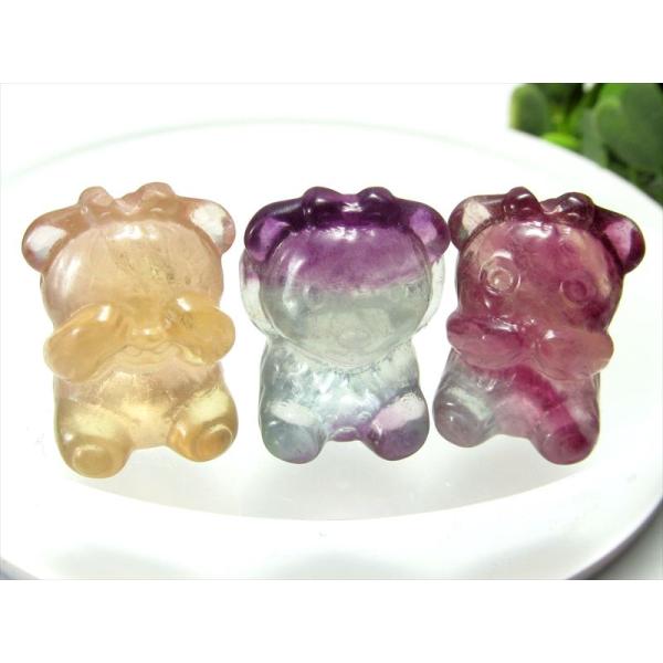 選べる3種類 マルチカラー フローライト 見ざる聞かざる言わざるクマさん置物 1個売り かわいいミニ...