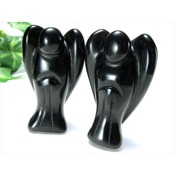 オブシディアン エンジェル彫り 置物 1個売り 縦40mm前後 黒曜石 インテリアに 風水グッズ 天...