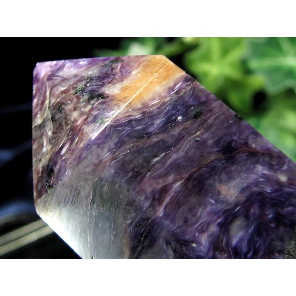 濃厚発色 チャロアイト 六角柱 ポイント置物 高さ50mm 重さ 60g チャロ石 妖艶マーブル 鮮...