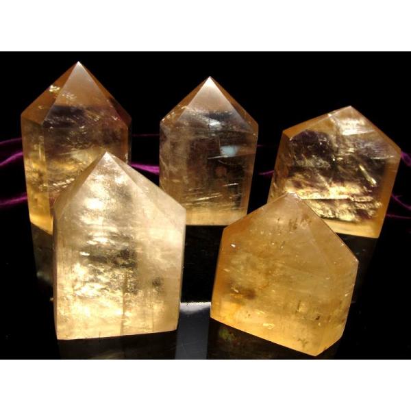ゴールデンカルサイト ポイント 六角柱 重120g-140g 美麗 超透明 虹入りも 繁栄と成功の象...