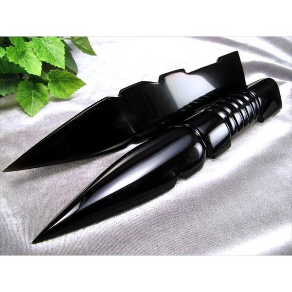 ブラック・オブシディアン ナイフ タイプB 長さ約17.5cm-19cm 漆黒の黒曜石使用 魔除けの...