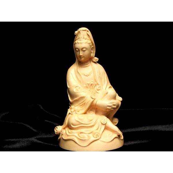 5A 座像観音 中サイズ 極上手彫り 木彫り観音像置物 高さ約90mm 風水やインテリアに パワース...