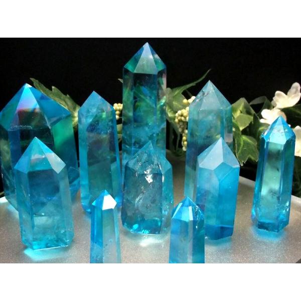 ブルーアクアオーラ 天然水晶ポイント 六角柱 50g-60g 極上超透明 手ごろな小さめサイズ 大人...