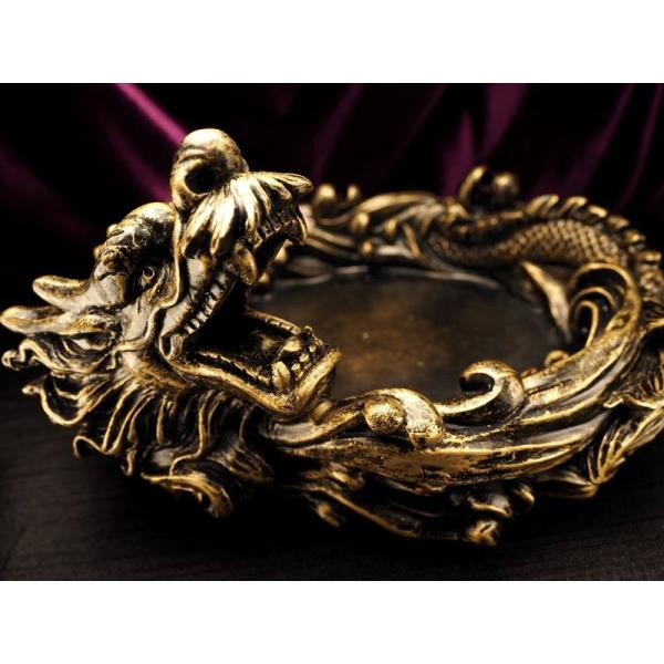 大サイズ アンティークゴールド ドラゴン置物 高さ 約95mm 最大幅 約195mm 大迫力 金龍(...