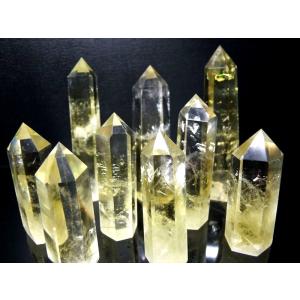 虹・エンジェルラダー入り 4A シトリン ポイント 六角柱 台座付 高さ約