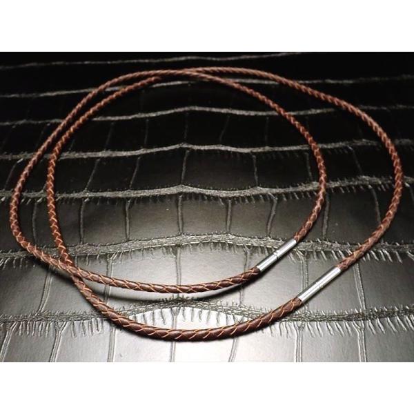 クールな革紐ネックレス(編み革紐) ダークブラウン 長さ45cm 幅約2.8mm 金具部分 太さ約3...