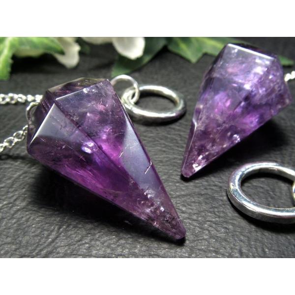 限定5個 虹入り アメジスト 6面カット ペンデュラム 1個売り 縦約33mm-37mm チェーンの...