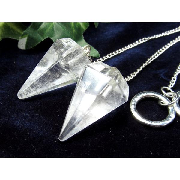 高品質 天然水晶 6面カット ペンデュラム 1個売り 縦約33mm-38mm前後 チェーンの長さ約2...