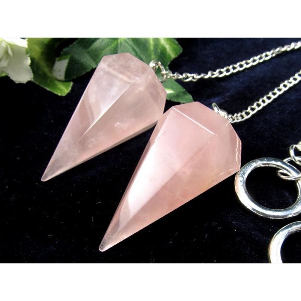 高品質 ミルキーピンク ローズクォーツ 6面カット ペンデュラム 1個売り 縦約34mm-37mm前...