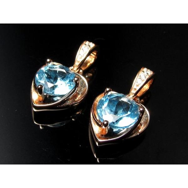 スイスブルートパーズ ペンダントトップ ハート型モチーフ ラウンドブリリアントカット 石サイズ直径約...