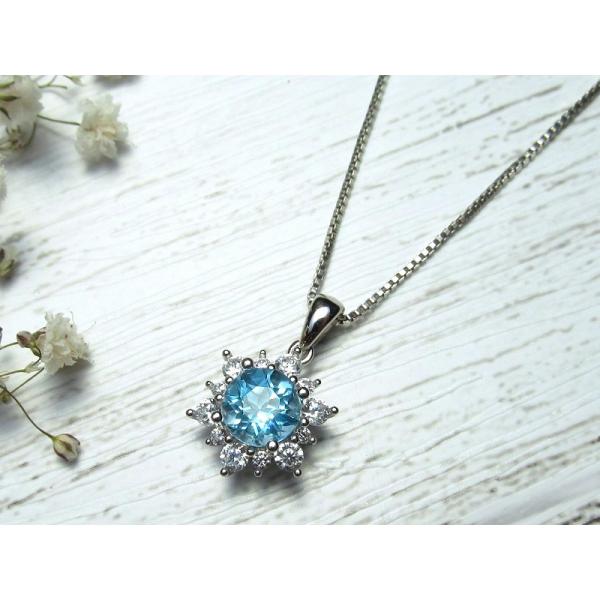 スイスブルートパーズ ペンダントトップ ブリリアントカット 石サイズ直径7mm 透明度抜群 爽やかな...