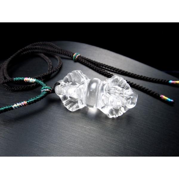 天然水晶 クリスタル五鈷杵 ヴァジュラ デザイン組み紐ネックレス 首周りサイズ約50cm-65cm ...