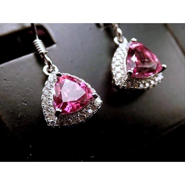 激安宣言 5A極上透明 ピンクトパーズ フックピアス トリリアントカット型 石サイズ縦約6mm 揺れ...