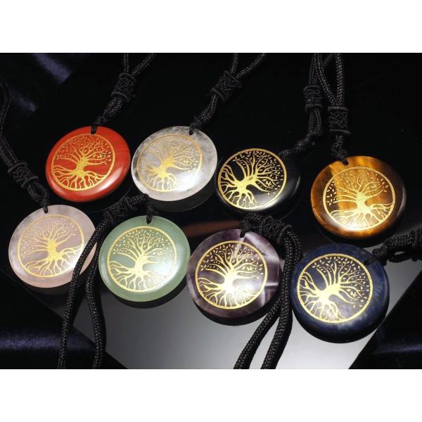 ツリーオブライフ(世界樹)パームストーンネックレス 選べる8種のストーン  直径約30mm 存在感の...