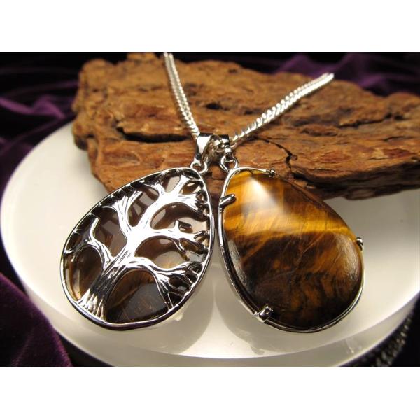 ドロップ型 ツリーオブライフ ペンダントトップ タイガーアイ 縦約33.5mm つやつやドロップ リ...